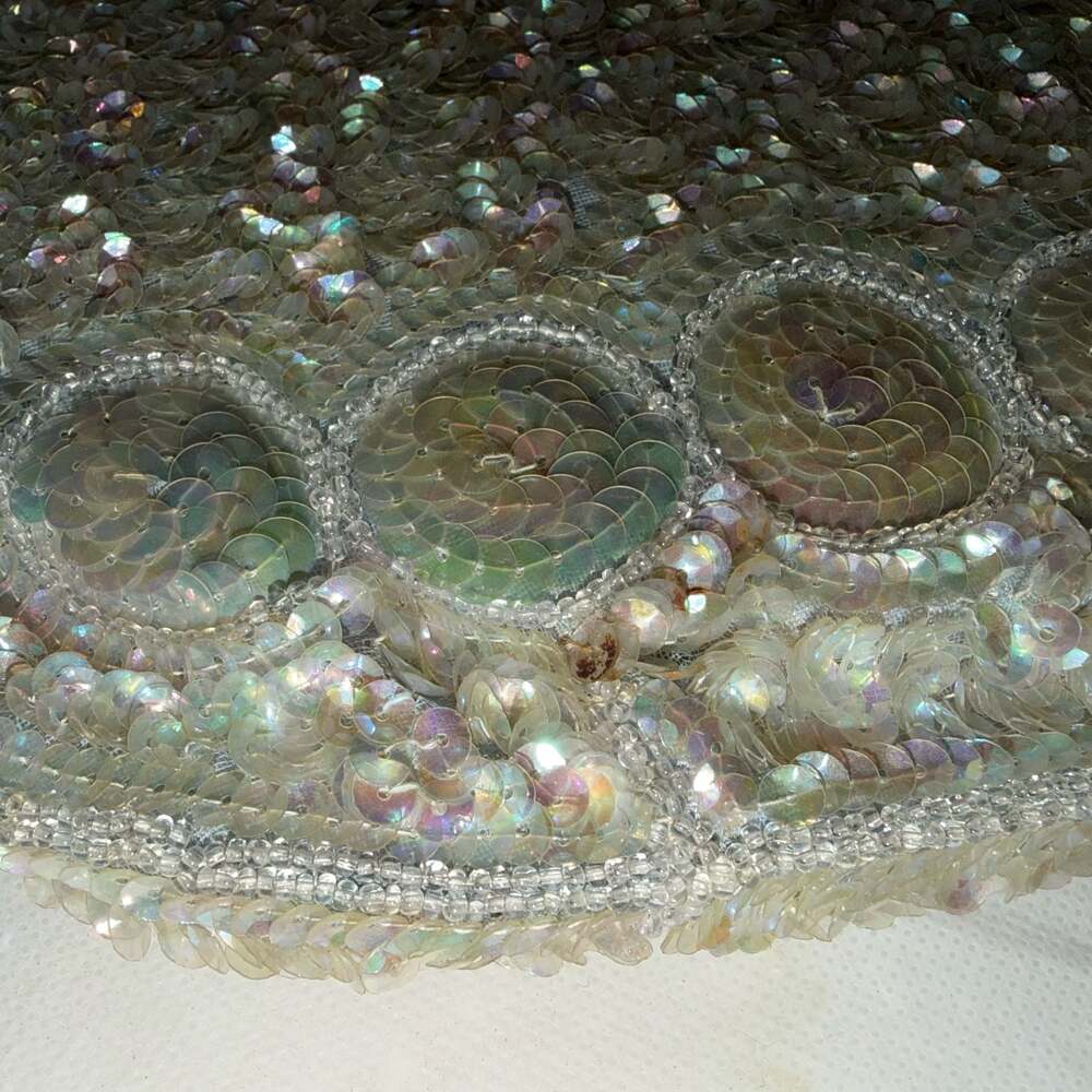 Vintage Silver Sequin and Bead Evening Clutch Bag with Chain Strap & Coin Purse - Picture 10 of 13
